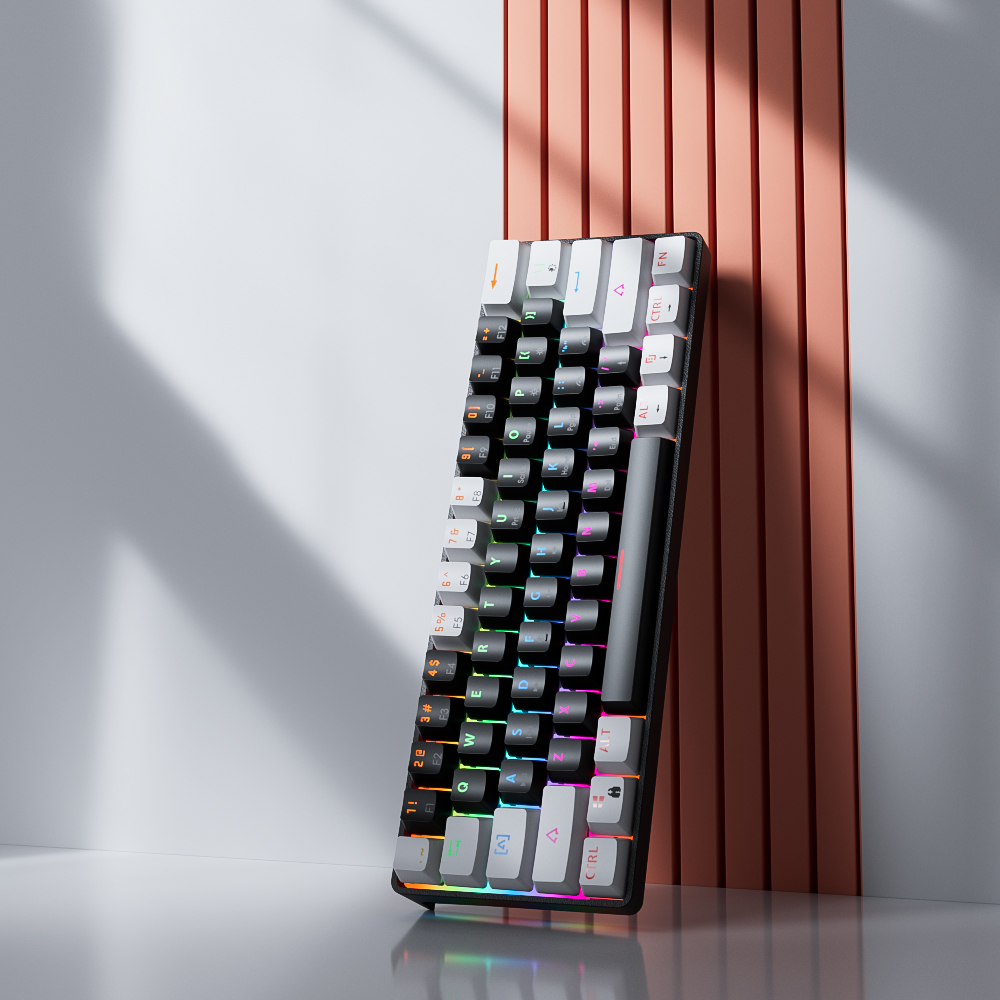 MUCAI-Teclado mecánico MK61 USB para juegos, interruptor rojo RGB retroiluminado, intercambiable en , 61 teclas, Cable desmontable: Azul