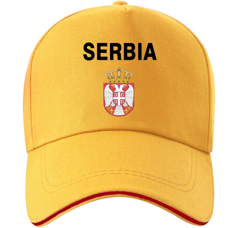 SERBIA repubblica cap fai da te di trasporto custom made nome numero di srbija SRB cappello srpski nazione bandiera serbien college stampa foto berretto da baseball cap: YELLOW