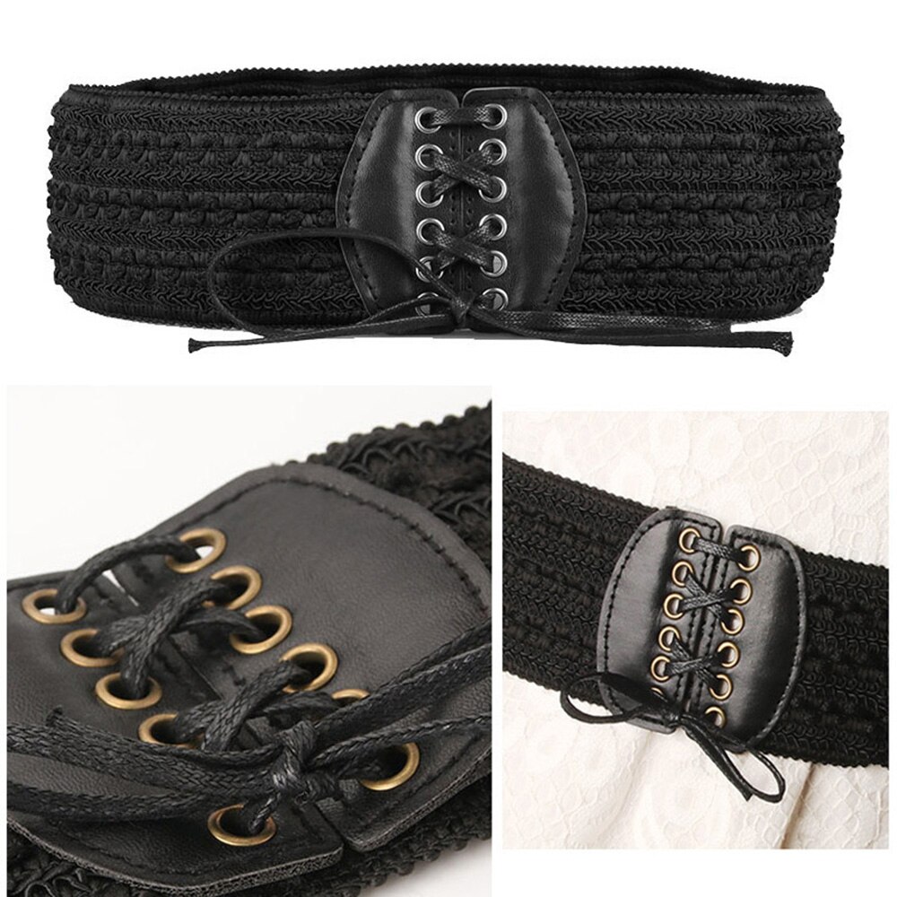 Ladies wide leather drawstring elastic waistband elastic lace drawstring waistband