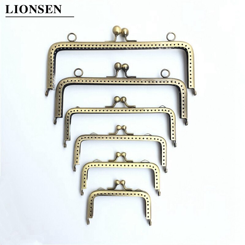 LIONSEN 8.5/12.5/15.5/18/20cm Glossy finish Antique Bronze Square Metal Purse Frame Handle for Clutch Bag Accessories Kiss Clasp