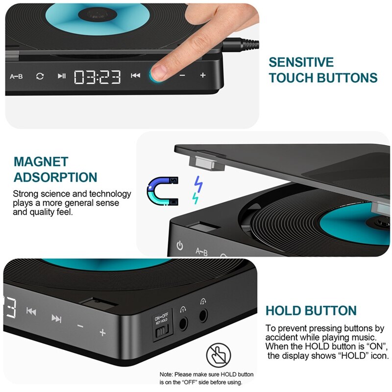 Compact Sports Portable CD Player Touch Button Rechargable Disc Player Reproductor CD Double Headphones CD Walkman