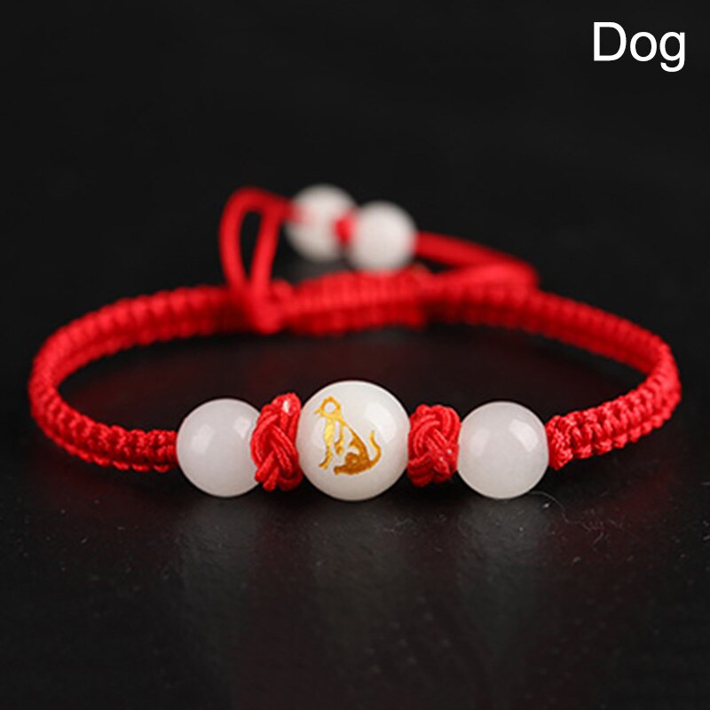 Zodiaco cinese Animali Fatti A Mano Braccialetto di Corda Rossa Braccialetti Fortunati Incandescente nel buio Regolabile Braccialetto di Corda Per Le Donne Degli Uomini: K