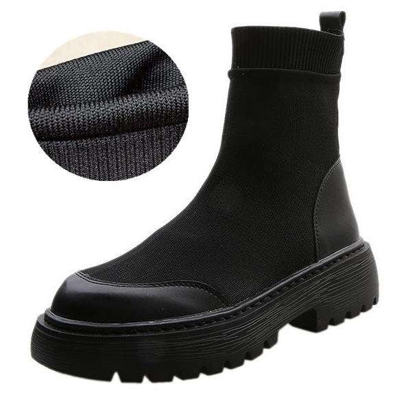 Botas de nieve de algodón con suela gruesa para mujer, calzado elástico rebelde, para Otoño e Invierno: Black / 36