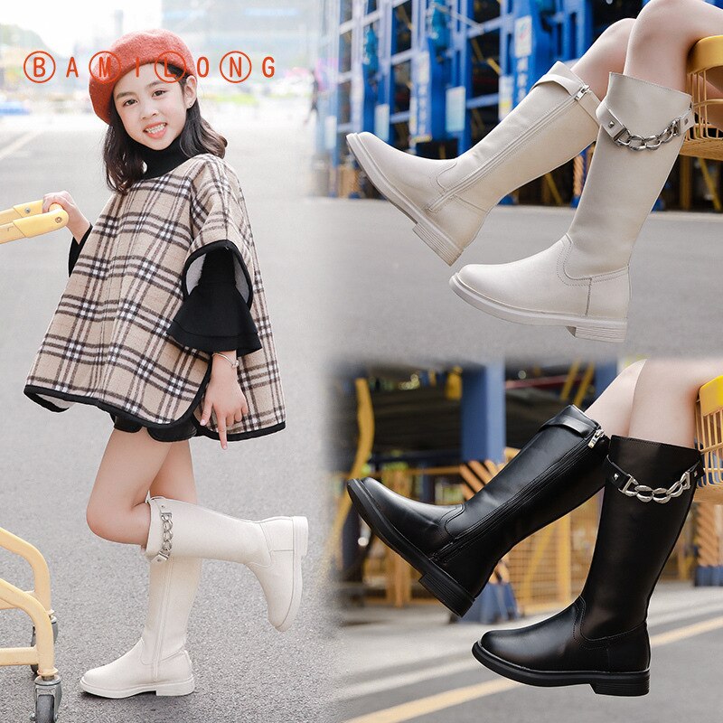 Bamilong outono inverno crianças botas para meninas moda legal botas de borracha na altura do joelho botas de motocicleta das crianças botas longas b403