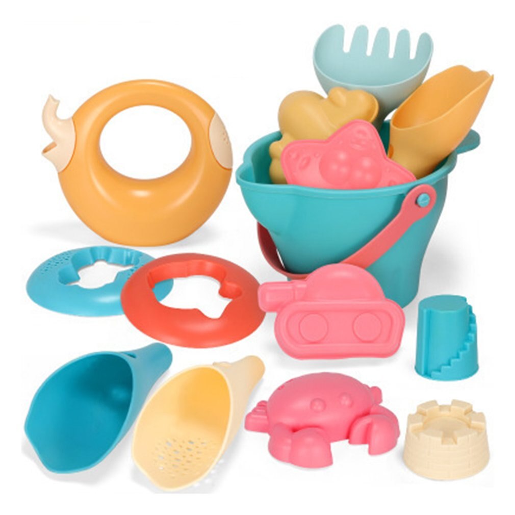 Juguetes de playa para niños, kit de juguetes playeros infantiles, baldes, palas, caja de arena, rastrillo, animales marinos de goma suave para niños pequeños, 5-17 uds.: 14PCS