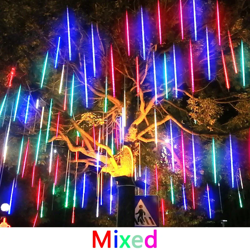 Garten-Lichterkette, 8 Röhren, Weihnachtsdekoration, Feen-Straßenlaterne, LED-Außengirlande, Beleuchtung, Meteorschauer, Lichter, uns/EU-Stecker: Gelb / 350W / uns-Stecker