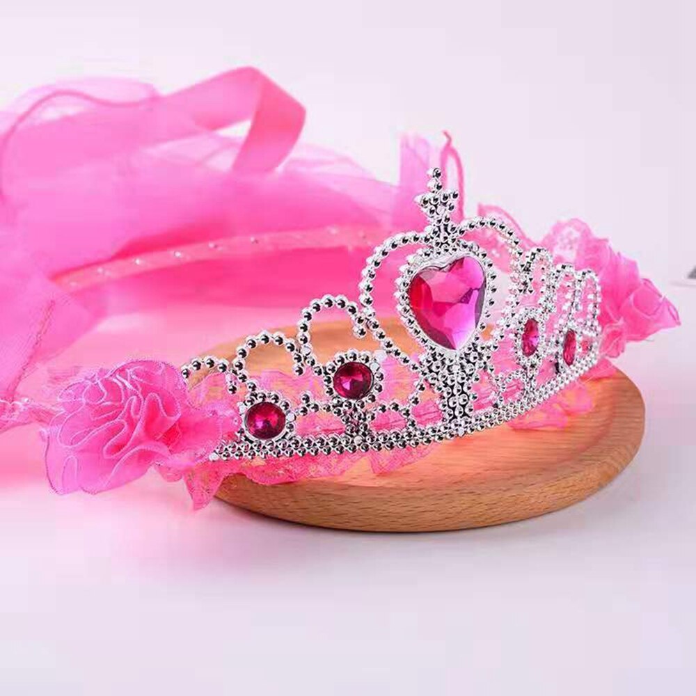 Girls Princess Crown Headband Tulle Bridal Veils Garland Wedding Party Wreath Children Hair band Solid Color Beaded Tassel: 4