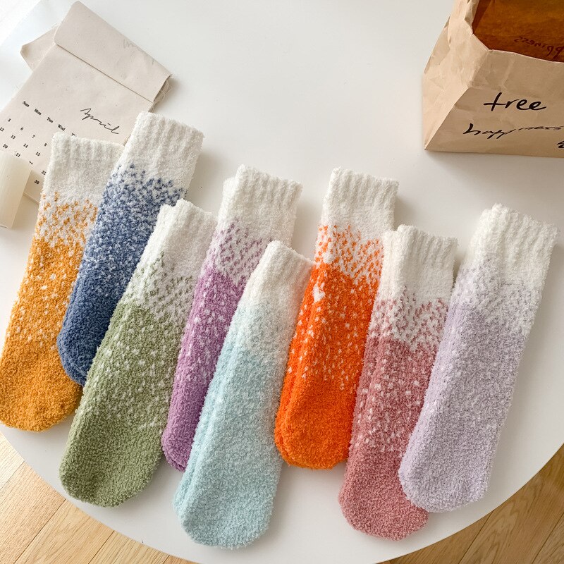 Winter Colored Starry Fleece Mid-Tube Socks Women Soft Warm Lamb Wool Thick Simple Versatile Socks Home Floor Sleeping Socks