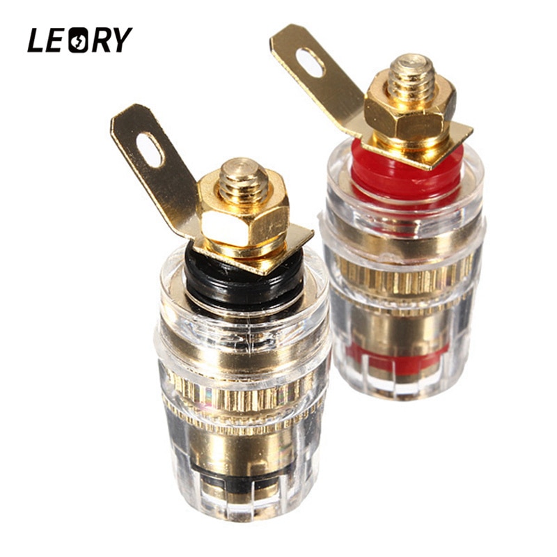 LEORY 4 Pcs Amplifier Speaker Terminal Board Connector 32 mm Gold Plated Binding Post For 4mm Banana Plug Jack Connector