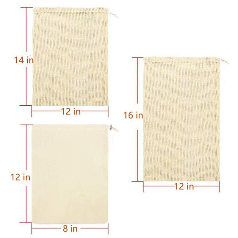 Cotton Mesh Vegetable Bags Produce Bag Reusable Cotton Mesh Vegetable Storage Bag Kitchen Fruit Vegetable with Drawstring