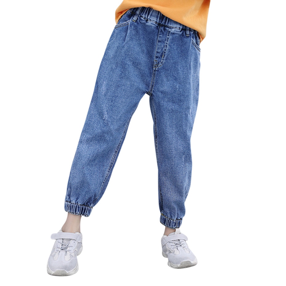 Filles jean faisceau libre pied enfants fille jean taille élastique enfant jean automne Jeans décontractés vêtements pour filles noël 6 8 10 12 14