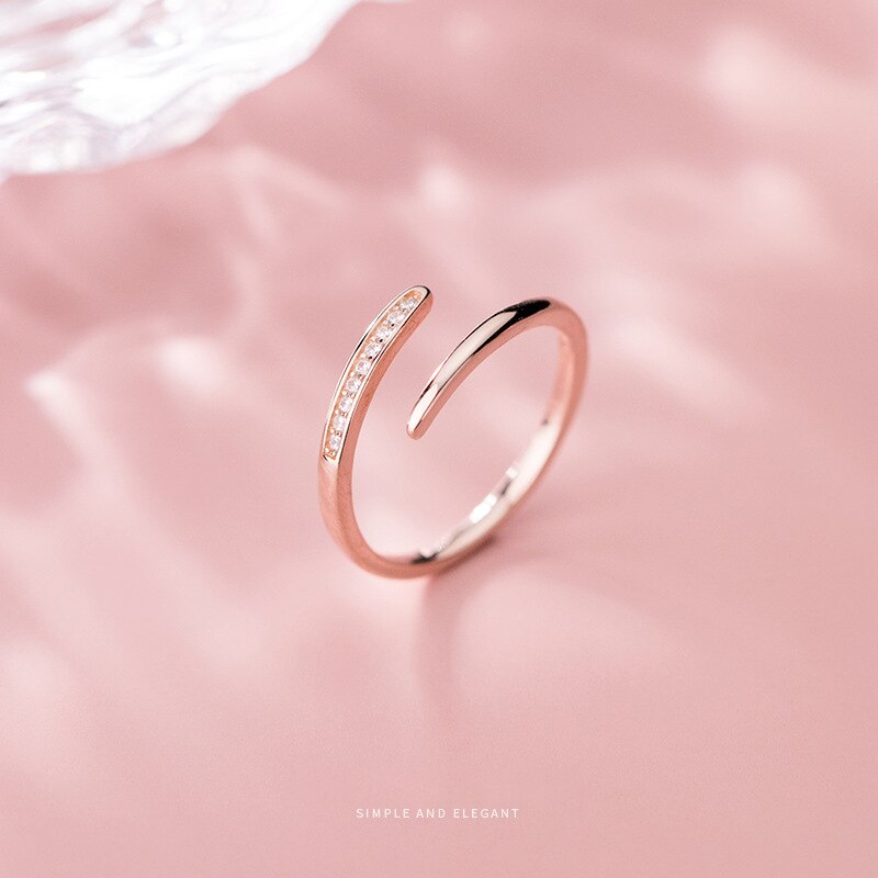 Modian Real 925 Sterling Silver Simple rose gold color Ring For Women Adjustable Rings Wedding Engagement Minimalist Jewelry