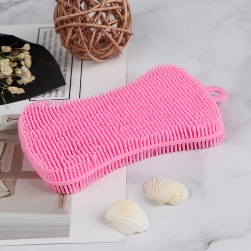 Esponja de silicone para lavar louça, panela de silicone para lavar louça e esponja, ferramenta de limpeza de cozinha: pink
