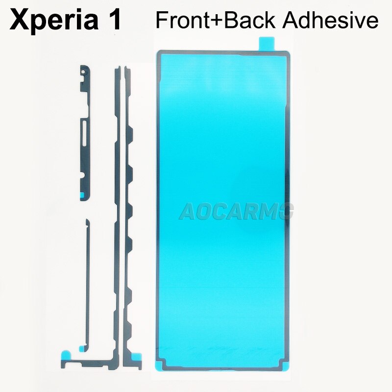 Aocarmo para SONY Xperia 1 / XZ4 J9110 X1, conjunto completo, adhesivo frontal LCD, parte trasera, pegatina, batería, micrófono, auricular, cinta adhesiva: Front And Back