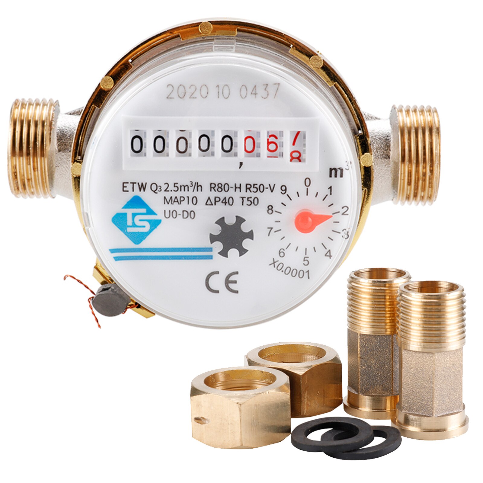 15mm 1/2in Cold Water Meter Read of Cubic Flow Meter 360 Adjustable Rotary Counter Water Measuring Meter 0.0001 for Garden Usage