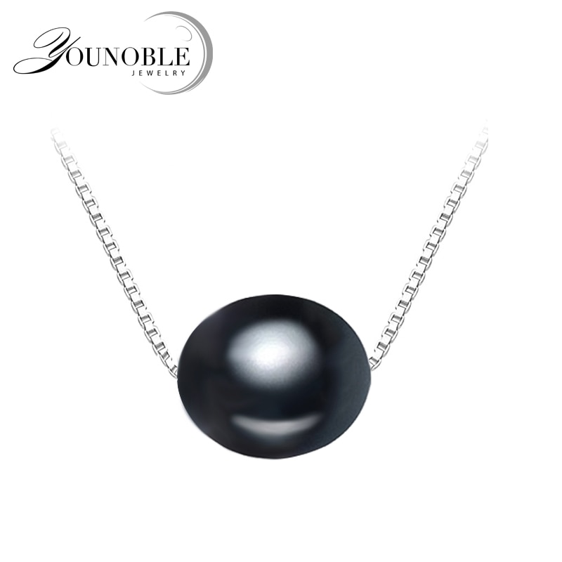 Da sposa Reale Nero 8-9-10mm Naturale D'acqua Dolce Collana di Perle 925 Sterling Silver Collana Del Pendente Della Perla Per Le Donne: black pearl pendant / 9-10mm