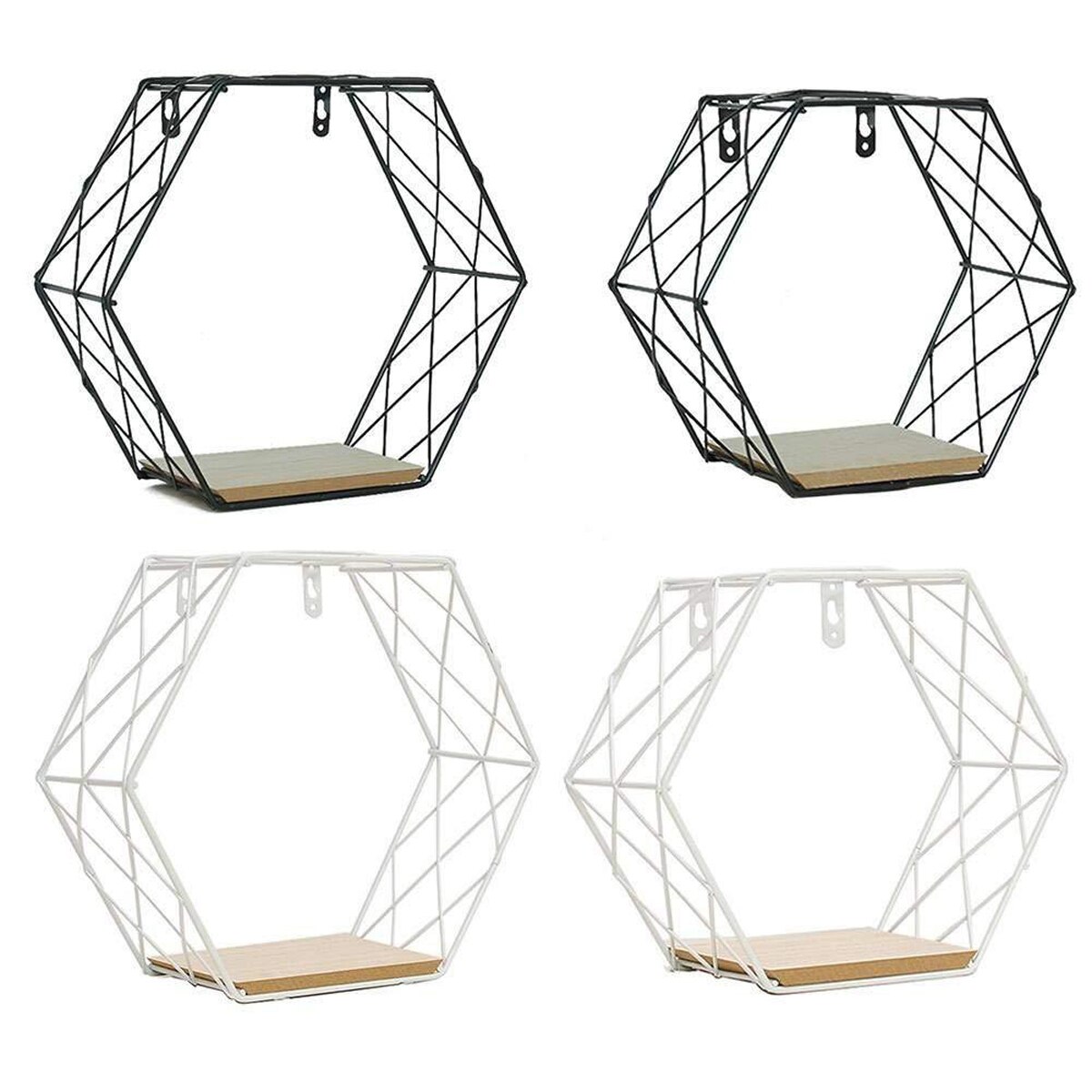 Nordic Iron Hexagonal Grid Wall Floating Shelf Combination Wall Hanging Geometric Figure Wall Decoration For Living Room Bedroom