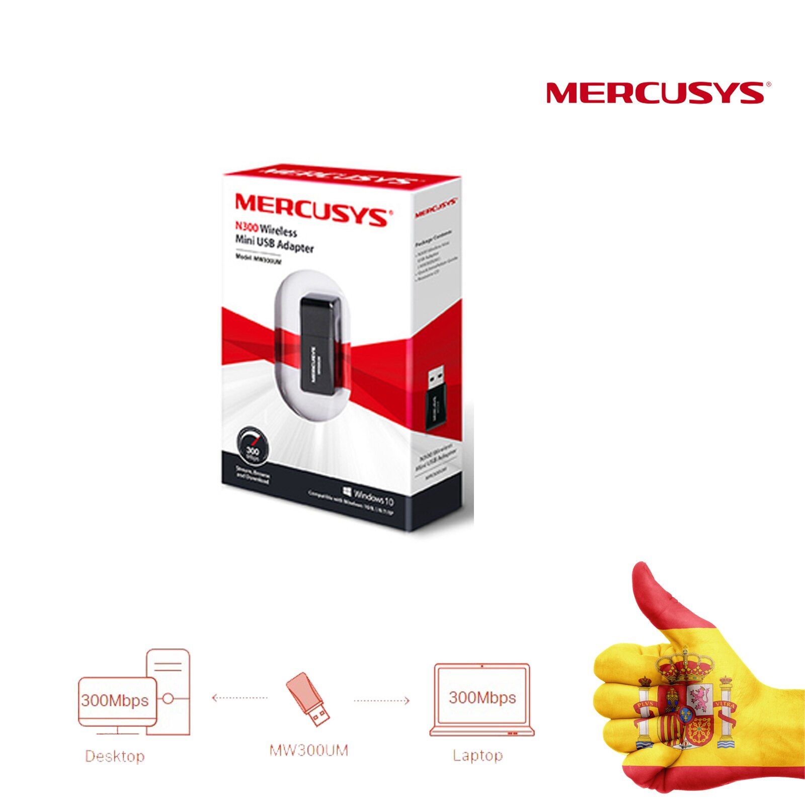 MINI DRAADLOZE USB ADAPTER MERCUSYS MW300UM-300Mbit/s