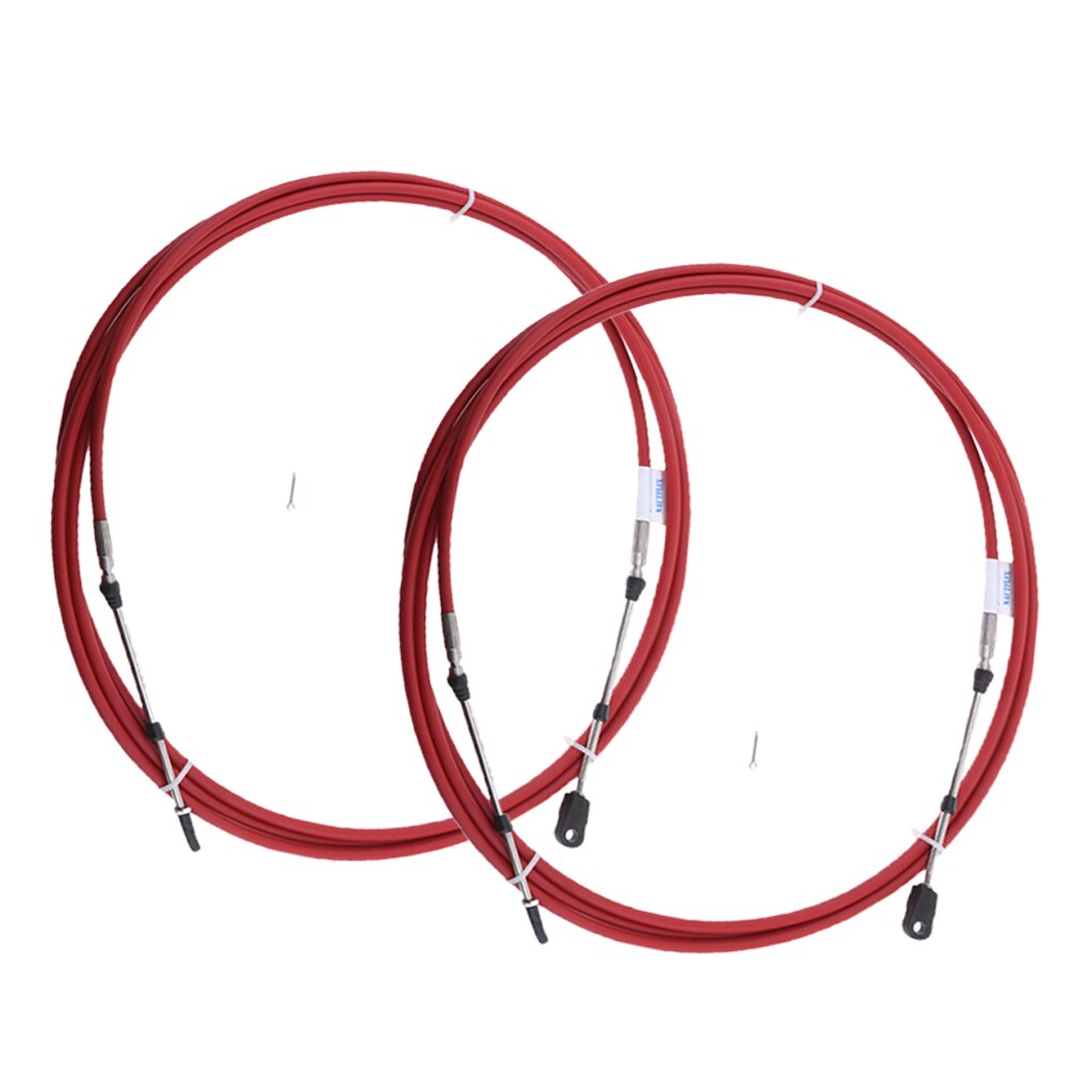 2x Red Throttle Shift Cable, Remote Control 8 Ft/2.4 Meter Replacement for Yamaha Outboards Marine Boat Engine Control Lever