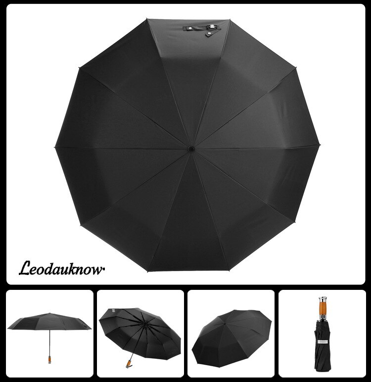 125cm store automatiske dobbeltlags paraplyregn kvinder 3 gange vindtæt stor udendørs paraply mænd kvinde: Sort