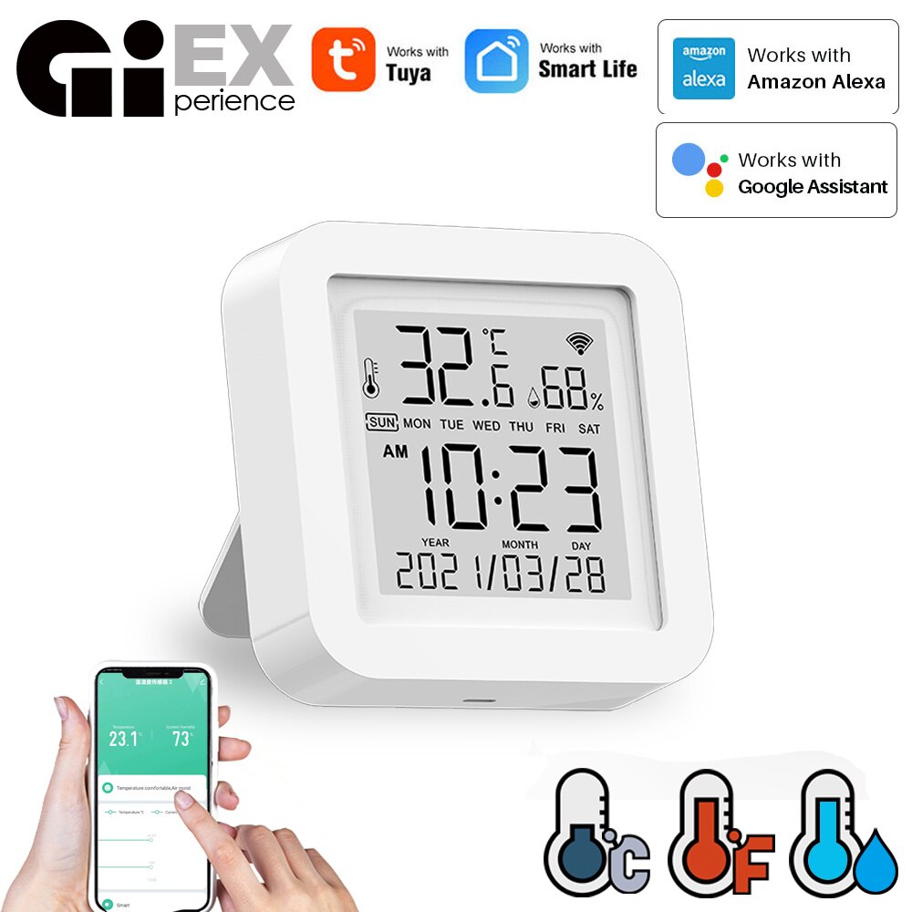 Thermomètre hygromètre WIFI, jauge d&#39;humidité et de température avec moniteur à distance, fonctionne avec Smart Life Alexa Google assistant Tuya