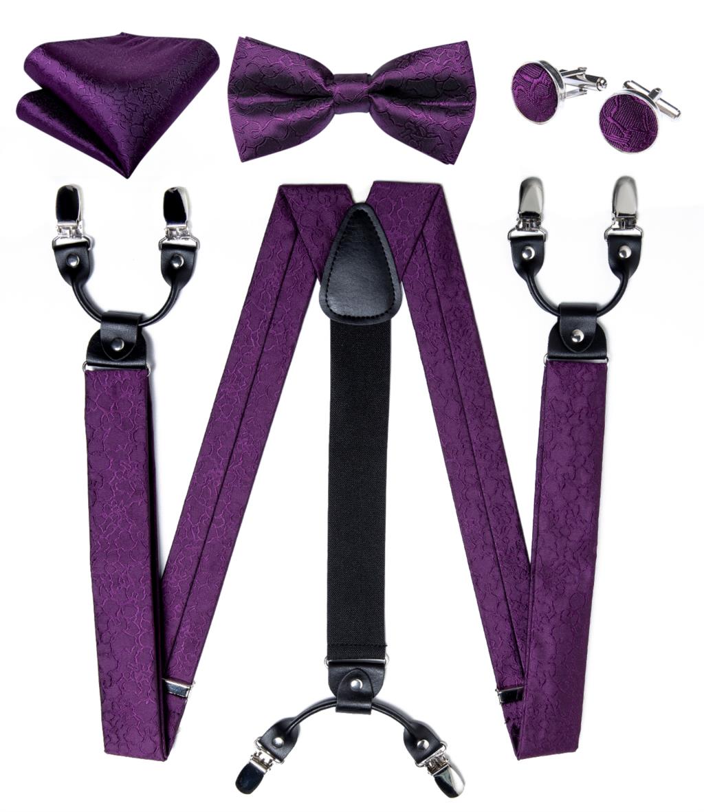Luxury Yellow Men's Suspenders Silk Elastic 6 Clips Braces Wedding Party Accessories Men Y-back Suspenders Bow Tie Set DiBanGu: BD-4008