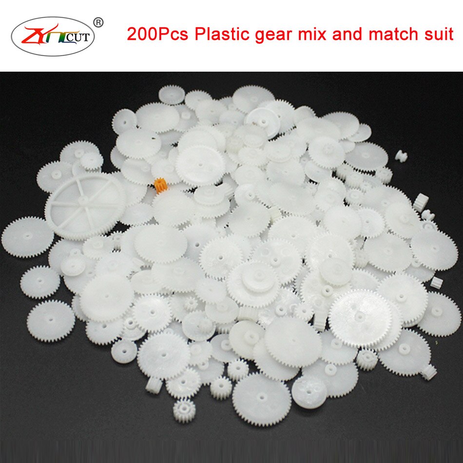 200 stuks/set gemengde kunststof tandwielmotor aandrijftandwiel 0.5 matrijzen diy handgemaakte speelgoedaccessoires