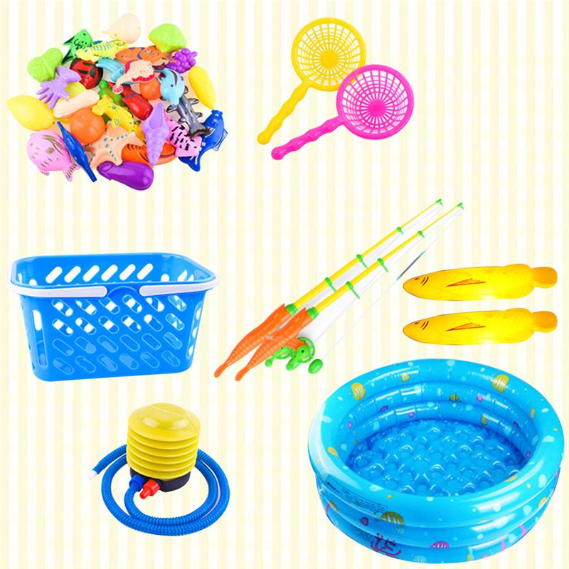 49 pçs brinquedos de pesca magnética água brinquedos de pesca do bebê engraçado bonito colorido brinquedos educativos com piscina redonda para meninas meninos