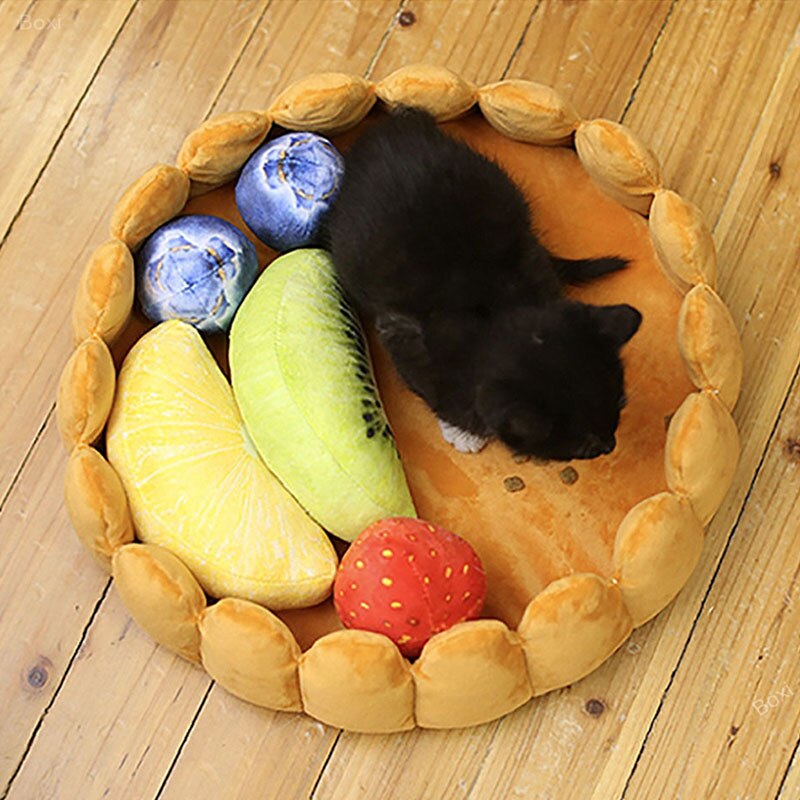 Kawaii Fruit Tart Dog Cat Bed House Cotton Cake Shaped Pet Kennel Home Funny Cute Puppy Kitten Washable Nest Winter Warm Cushion