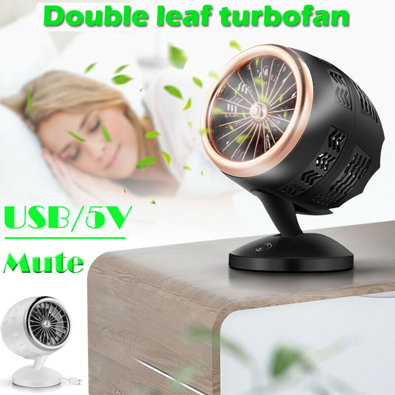 Desktop USB Fan Double Turbines Leaf Cooling Circulation Fan for Office Bedroom