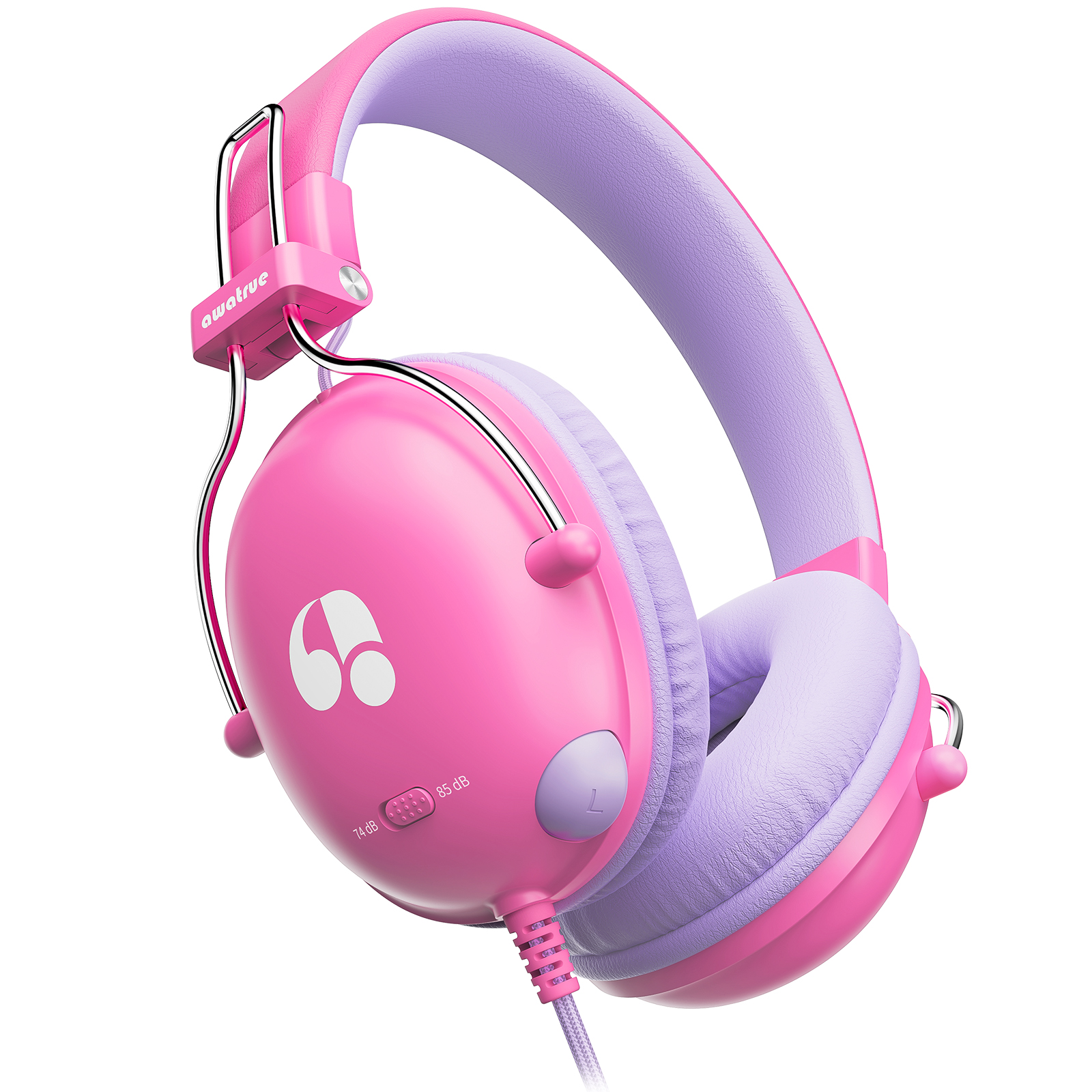 HK05 enfants étude casque filaire casque dessin animé écouteur avec micro musique casque Volume limité 74dB/85dB pour les enfants: Rose
