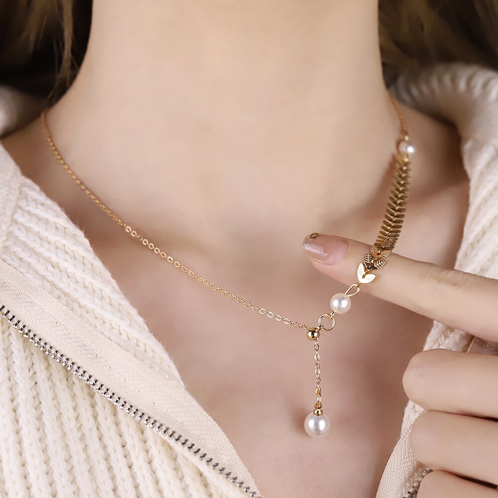 Ins Eenvoudige Temperament Tarwe Oor Parel Hanger Korte Ketting Vrouwelijke Tij Netto Rode High-End Sleutelbeen Keten Ketting