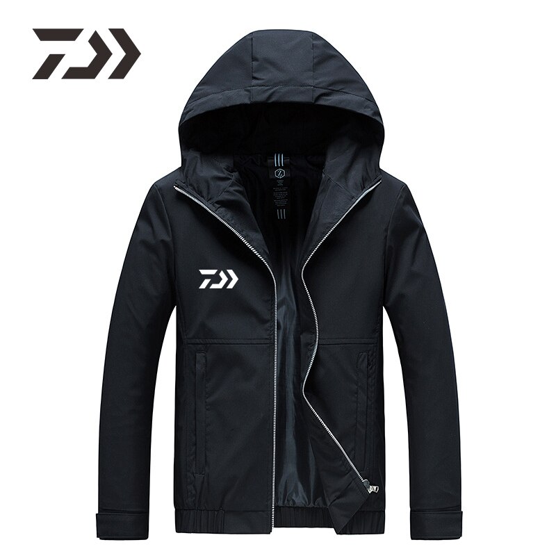Daiwa-ropa de pesca para hombre, camisa informal con cremallera, chaqueta de pesca sólida con capucha, ropa de pesca de manga larga, novedad de: M / Black