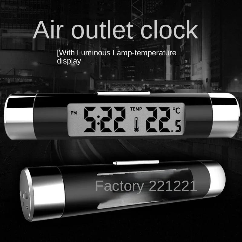 Auto luchtuitlaatthermometer Elektronische klok Tijd Led digitale displaythermometer met achterkant Lichtgevende autobenodigdheden Klok voor auto