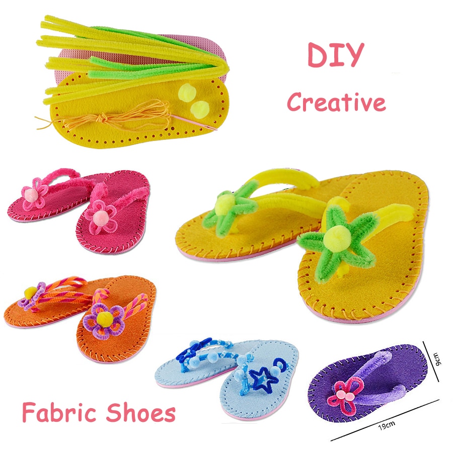 Sjove håndlavede diy non-woven stof sko hjemmesko syning kit kunst & kunsthåndværk til børn pædagogisk legetøj