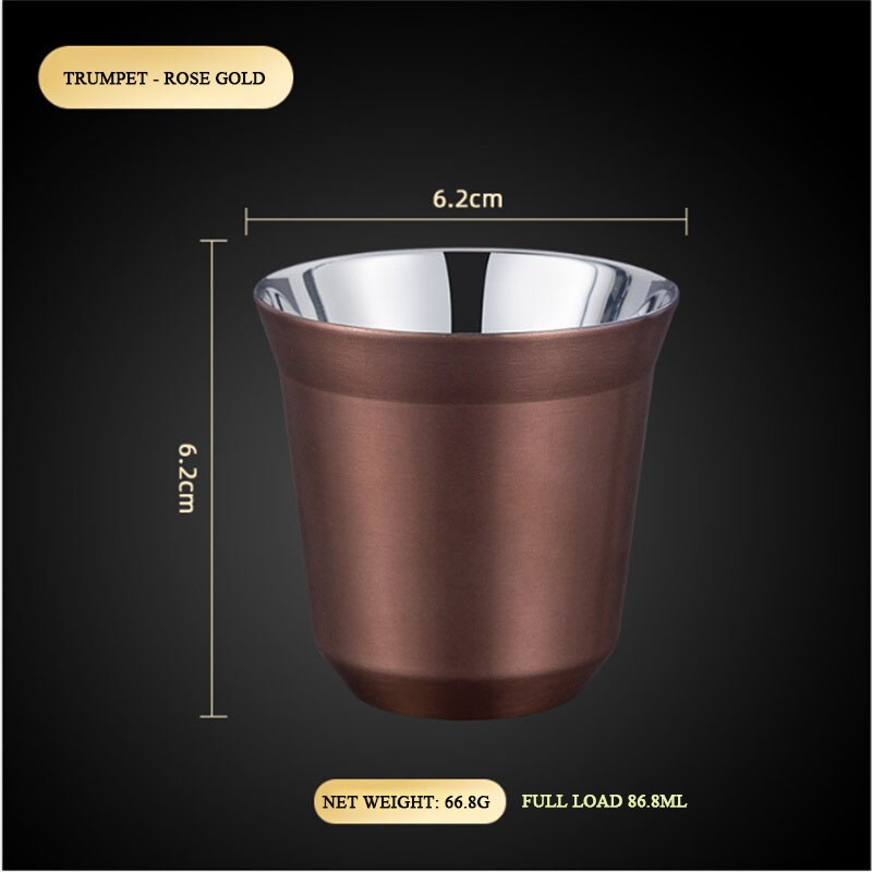 86ml Double Stainless Steel Espresso Cup Insulation Coffee Cup Capsule Shape Cute Cup Coffee Cup British Coffee Cups: Rose gold