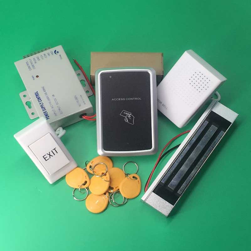 RFID Access Control System Kit Wooden Door Set+300LBS Eletric Magnetic Lock+ID Card Keytab+Power Supplier+Exit Button+DoorBell