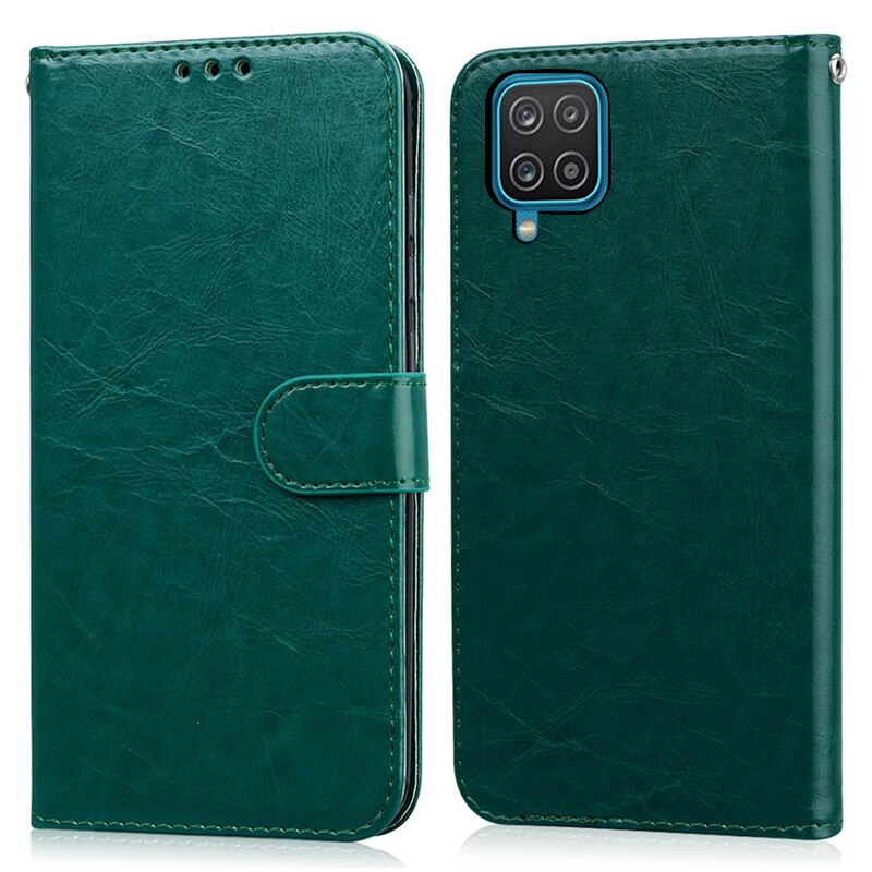 Flip Case Voor Samsung Galaxy A12 Case Wallet Magnetische Luxe Boek Lederen Case Voor Samsung A12 Een 12 Telefoon Tas gevallen Coque Fundas: Dark Green