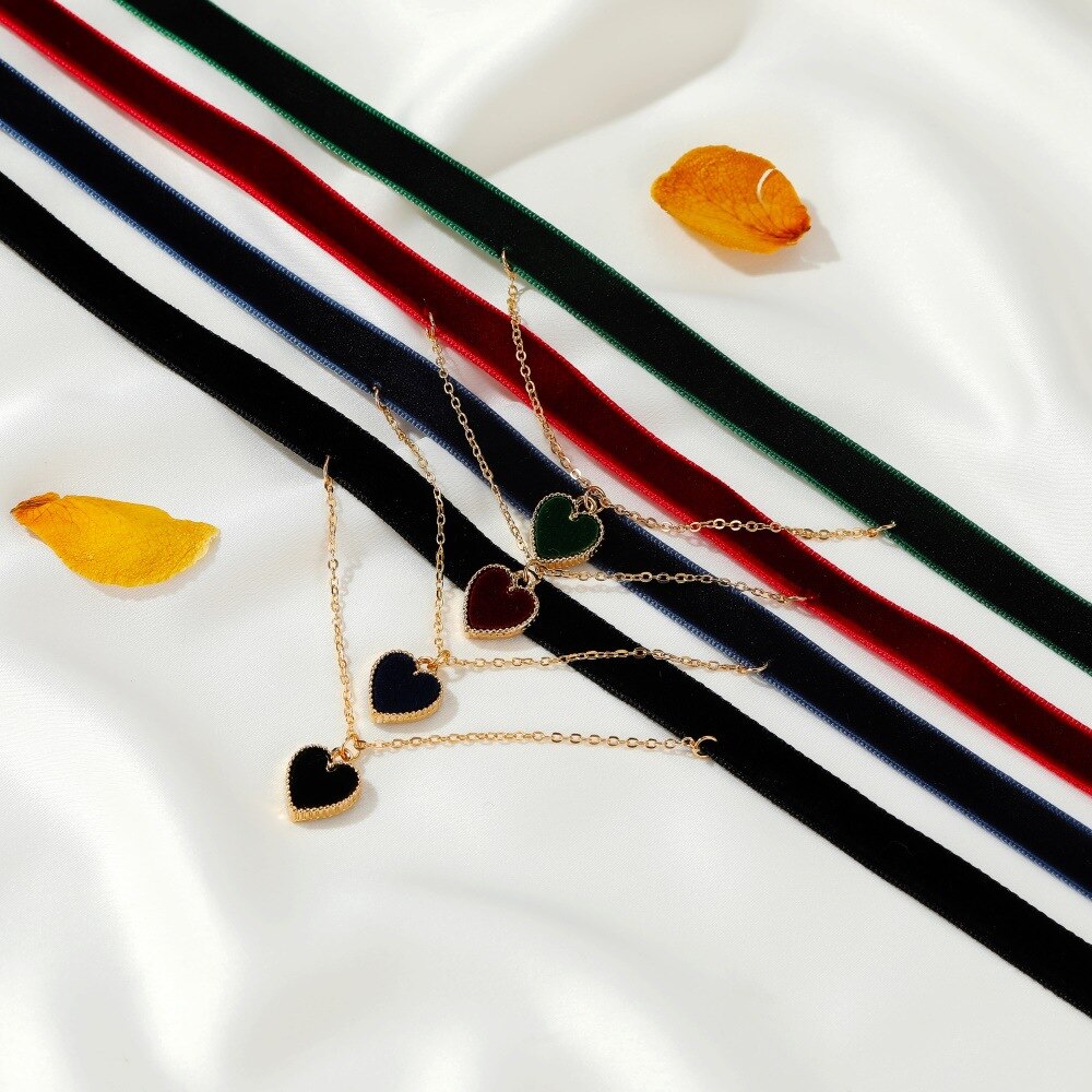Collares de Gargantillas de corazón multicapa para mujer, Collar con colgante de corazón de cadena corta, joyería, bisutería
