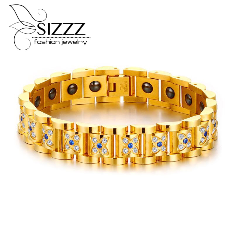 SIZZZ fabricantes lote reta de aço inoxidável casal Magnética ímã magnético ouro bracelet & bangle