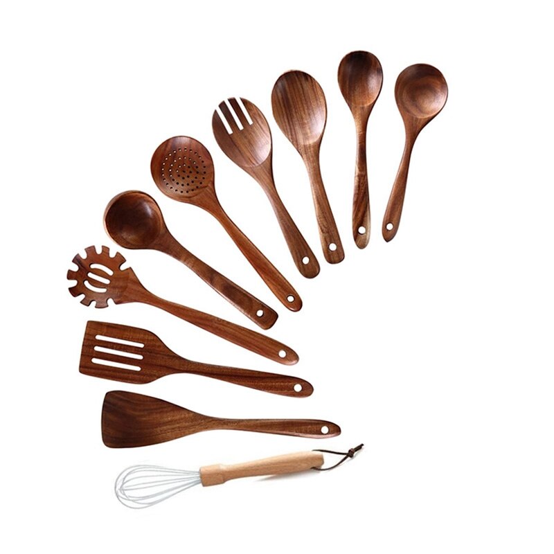Ustensiles de cuisine en bois, 10 pièces cuillères en bois et spatule pour la cuisson cuillères et spatule, usage domestique et cuisine