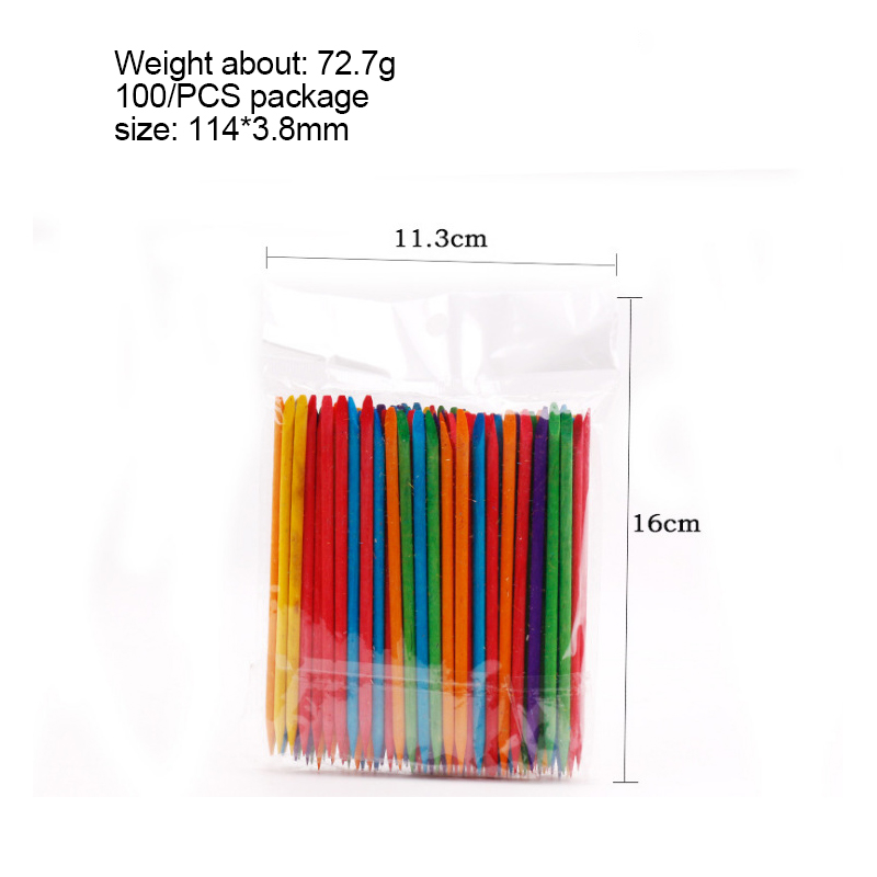 Nail Wooden Cuticle Pusher Set Double-ends Orange Wood Sticks Cuticle Removal Nail Art Sticks Exfoliating Pedicure Manicure Tool: 114mm 100pcs color