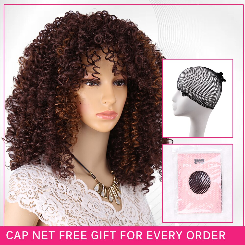 Peluca de pelo de estilo Afro rizado para mujer, peluca sintética resistente al calor de fibra negra, marrón, roja, peluca completa para Cosplay