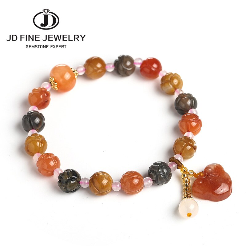 JD Couleur Naturelle Jade Fleur/Citrouille Perles Bracelet Breloques Bricolage À LA MAIN sculpté Amulette Chanceux Femmes Bijoux