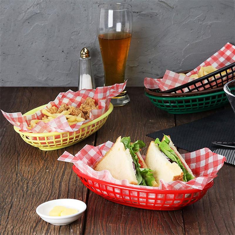 6Pcs Snelle Mand Plastic Resturant Dog Mand 24Pcs Gecontroleerd Liners Hamburger Brood Frieten Dog dienblad