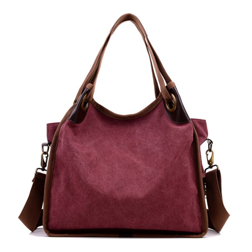 Merke håndveske dame glidelås skulderveske bomull lerret håndveske tilfeldig tote kvinnelig øko crossbody bag dame vintage messenger bags: Lilla kaffe