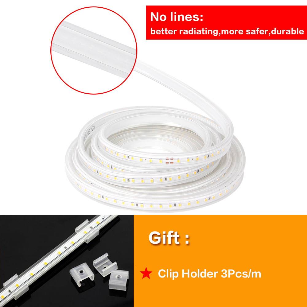 Tira de luces LED 220V 2835 tira de led impermeable alto brillo 120LEDs/m cocina Flexible luz LED de jardín al aire libre con interruptor