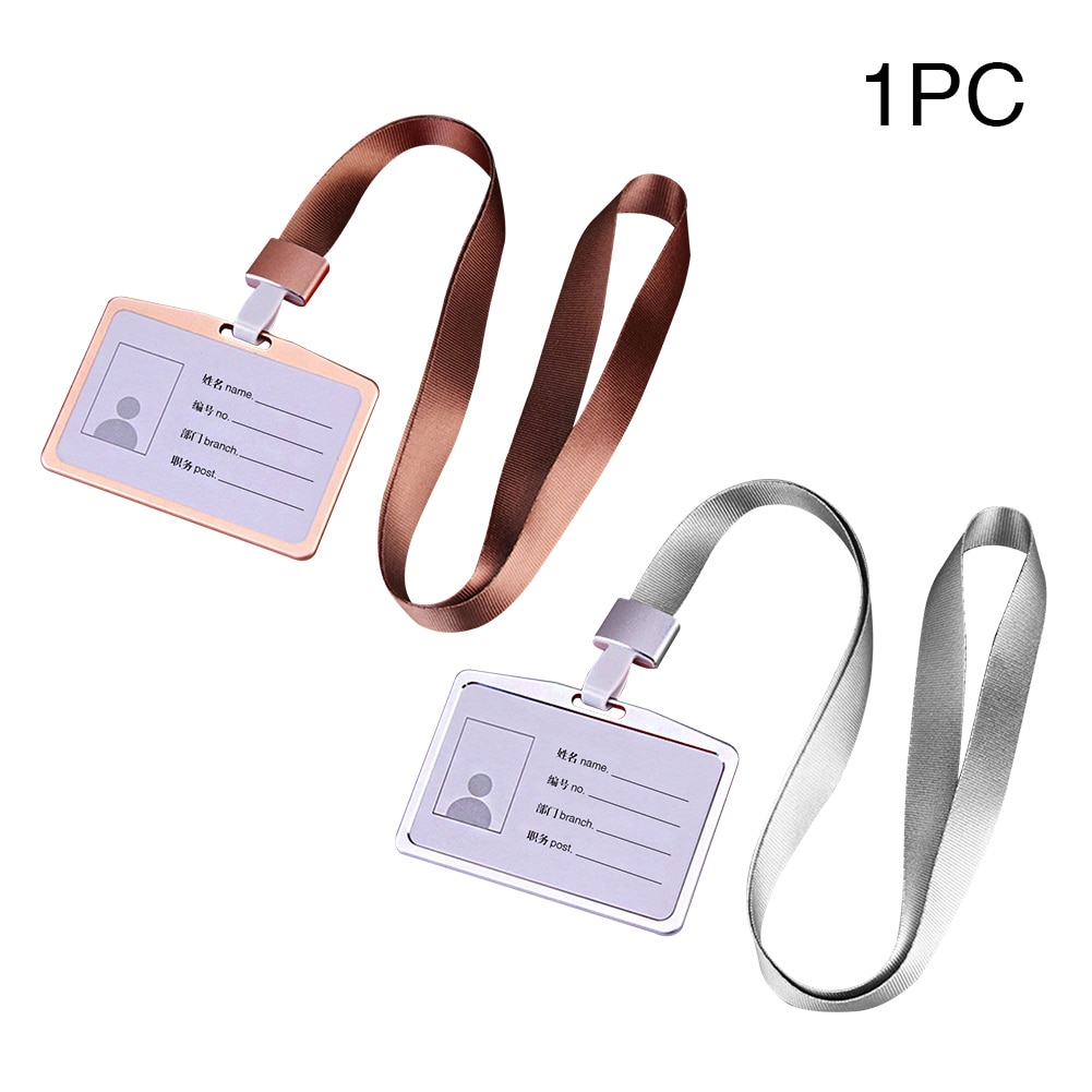 ID Badge Display Case Removable 90cm Neck Hanging Aluminum Alloy Rectangle With Lanyard Integrated Buckle Business Card Holder