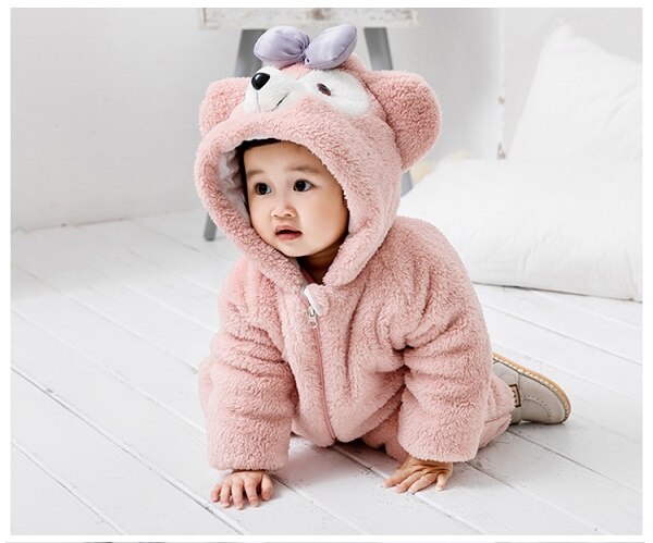 Kinderen cartoon jumpsuit pyjama leuke dier outfit baby kleding in de winter thuis outfit baby kleding in de winter: Roze / 12m