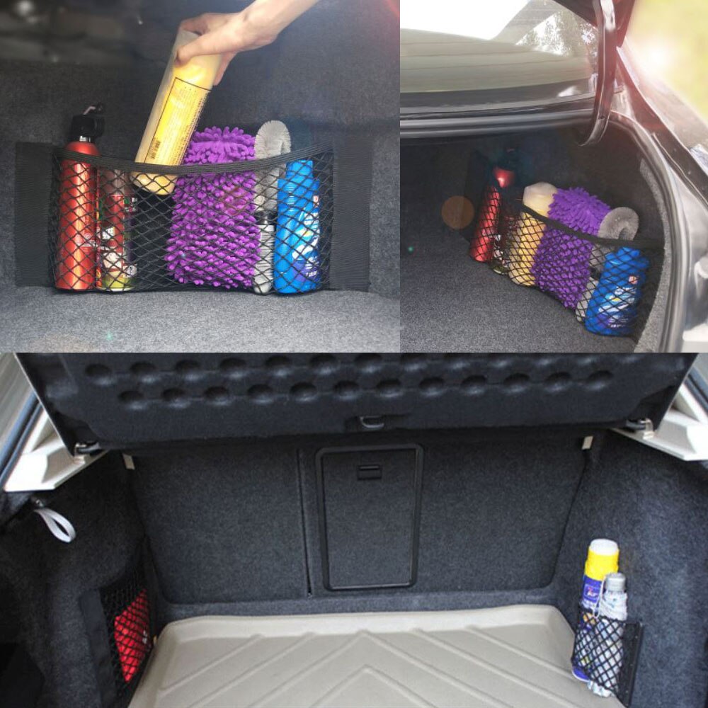 Klittenband sedan kofferbak organizer achterbank rugleuning bagagenet flexibele nylon auto opbergruimte muursticker tas auto accessoires